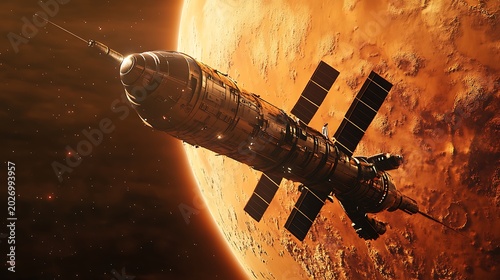Sci-Fi Space Station in Orbit Around Alien Planet Futuristic Concept Art