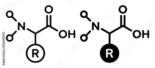 Tableau sur toile Amino acid molecular formula vector icons with filled and outline chemistry scie