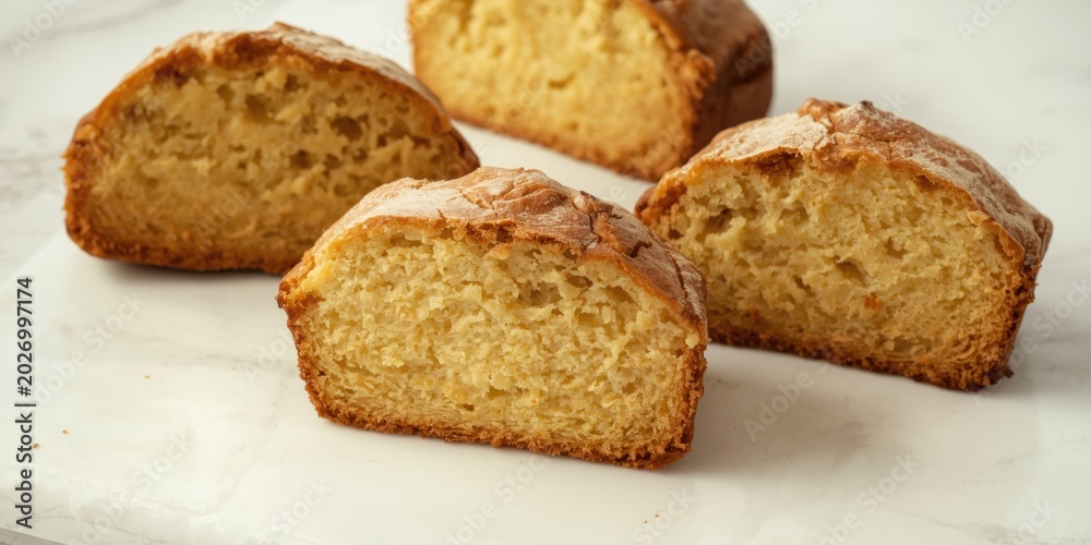 Fototapeta premium buttery pound cake wedges placed on crisp white surface