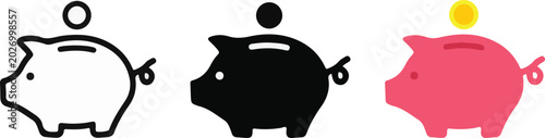 Cuadro en lienzo piggy bank icon set outline solid and colored flat design for finance savings an