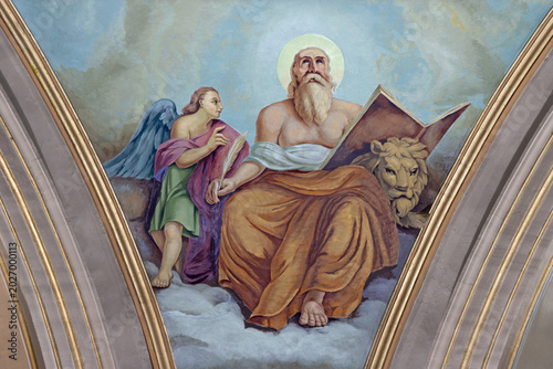 MONZA, ITALY - MARCH 19, 2026: The fresco of St. Mark the Evangelist the chur...