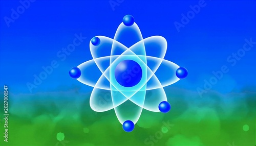 Blue Tech Style Atomic Structure Model Science Concept