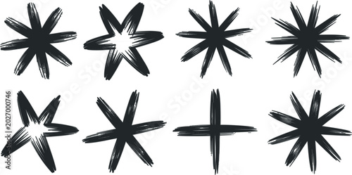 Tableau sur toile Hand-drawn star burst collection vector illustration, sketch decorative asterisk