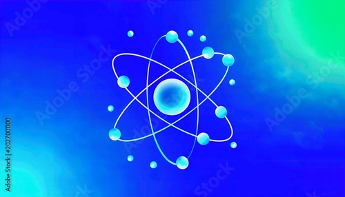 Hi Tech Atomic Structure Model On Blue Green Gradient Background