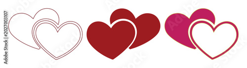 Konstfotografi Red heart icons set, interlocking double heart shapes for wedding and valentine