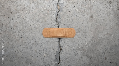 Adhesive bandage on cracked concrete surface repair maintenance concept
