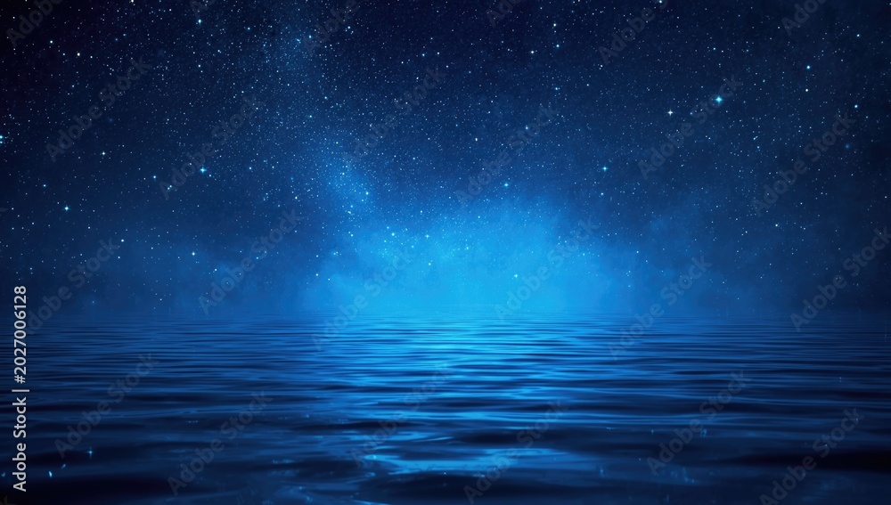 Fototapeta premium Blue cosmic backdrop showing a universe of stars and sparkling water effects