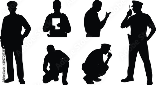 Εκτύπωση καμβά Police officers in various tactical positions and silhouettes for security apps