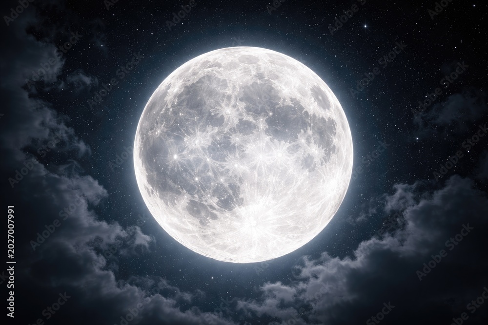 Fototapeta premium Sharp close up image of a luminous full moon during night