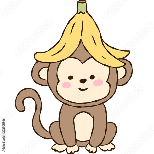 Canvas Print Funny cartoon monkey with bananas, playful monkey illustration