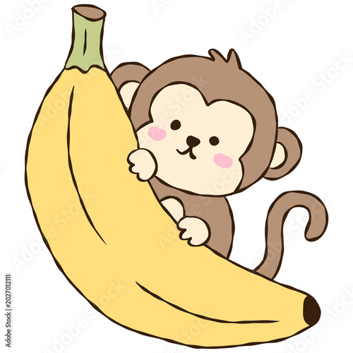 Canvas Print Funny cartoon monkey with bananas, playful monkey illustration