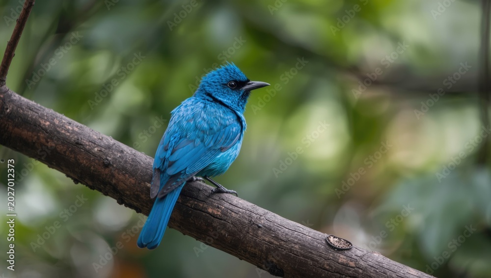 Fototapeta premium bright cobalt feathered bird resting on tree limb