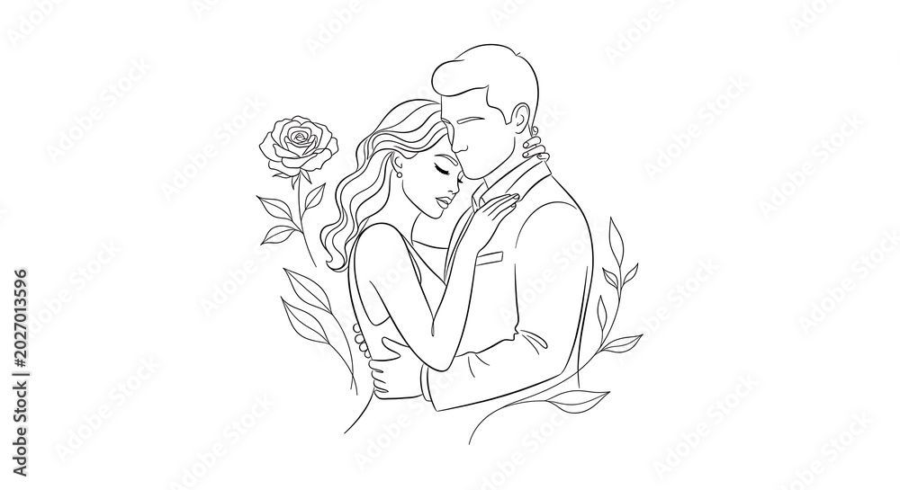 Obraz premium Romantic couple embracing with a rose isolated on a transparent