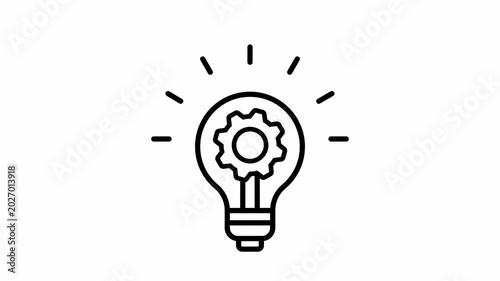 Creative innovation lightbulb with gear rotation animation loop for business process and technology presentation
