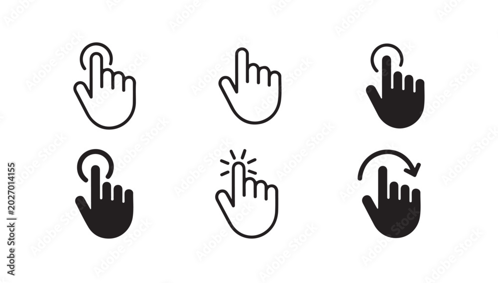 Fototapeta premium Collection of hand cursor icons for website design and digital interface actions.