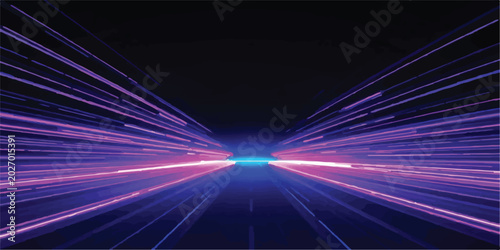 Tableau sur toile Purple and blue light streaks blurring on dark background for data speed concept