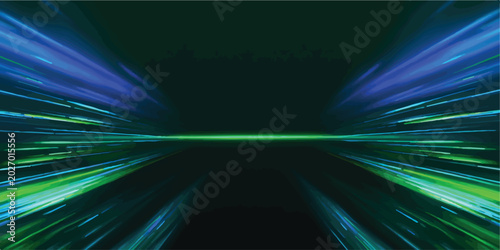 Photos Abstract green and blue motion blur light trails for high speed concept