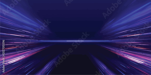 Foto Blue and purple cyberpunk light trails with zoom burst motion blur, abstract