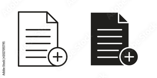 Add document icon with editable stroke and solid design vectors