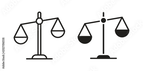 Balance scale icon with editable stroke and solid design vectors
