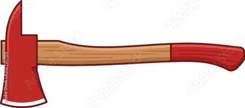 Fireman axe icon, emergency firefighting tool vector, firefighter equipment illustration, flat design fire axe with red head and wooden handle, industrial safety tool, rescue gear vector, professional