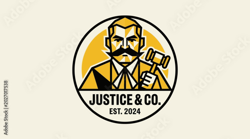 Photos Lawyer or Judge Emblem with Gavel and Justice & Co. Text