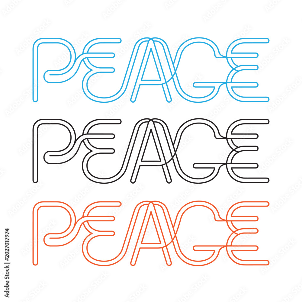 Fototapeta premium Colorful peace typography with overlapping lines on a white background global day of parents concept