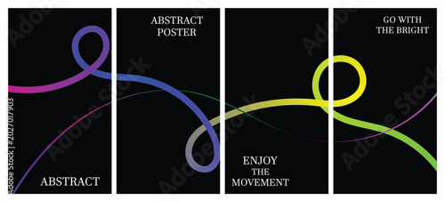 Cuadro en lienzo Minimal abstract neon line poster design with colorful flowing curves on black b