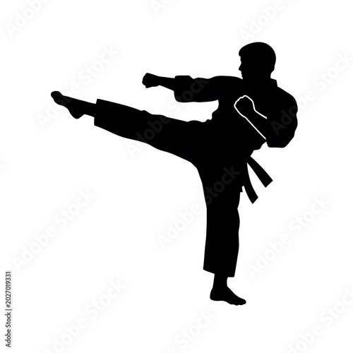 Black silhouette of a man playing guitar while holding a gun in a business style illustration