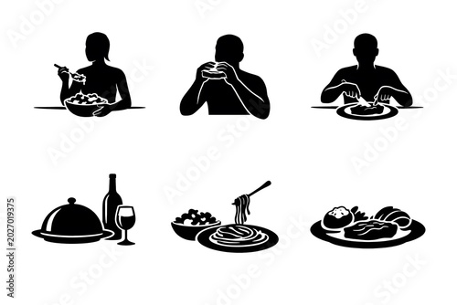 Yoga and Meditation Silhouette Icons Set of People and Family Yoga Pictogram Vector Illustration