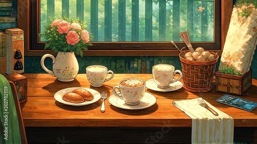 Breakfast table with photo frame