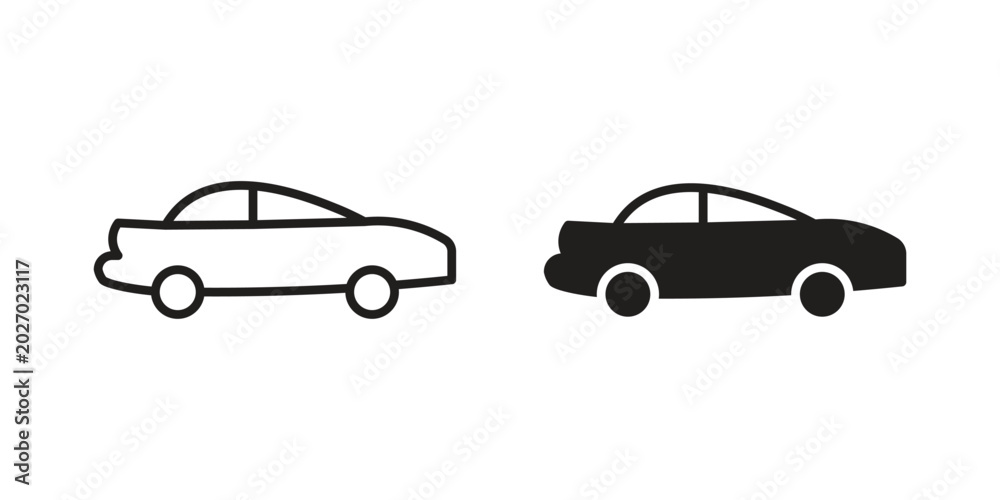 Fototapeta premium Car side view icon with editable stroke and solid design vectors