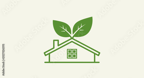 Foto Green leafy house illustration represents eco-friendly home design