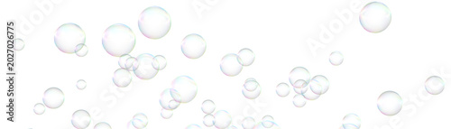 Tableau sur toile Realistic floating soap bubbles overlay with iridescent colors in a transparent