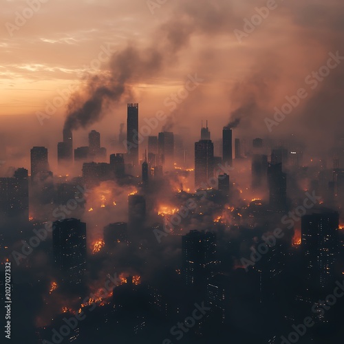Large scale city fire captured at dusk high resolution picture
