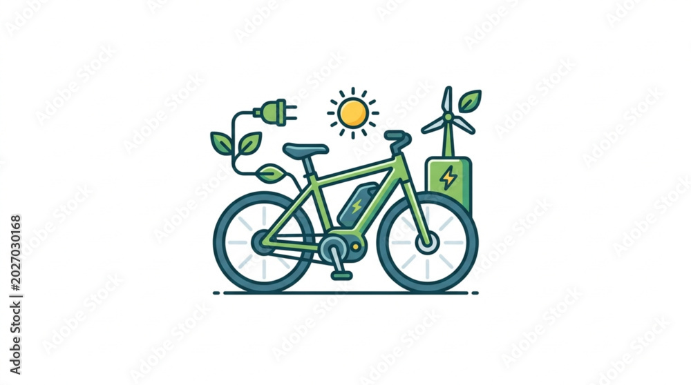 Fototapeta premium Green electric bicycle charging with renewable energy sources.