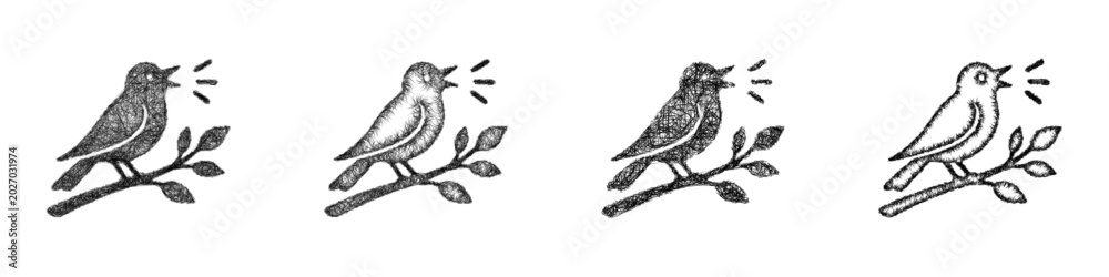 Obraz premium Black and white sketch birdsong icon design set