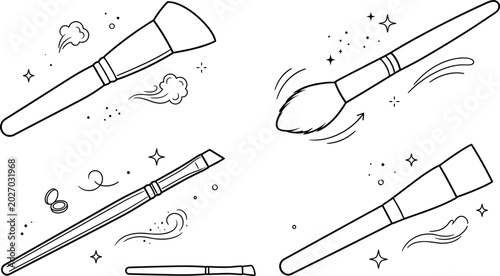 Bild auf Leinwand Cosmetic Makeup Brush Line Art Vector Icon Set for Beauty Salon Application and