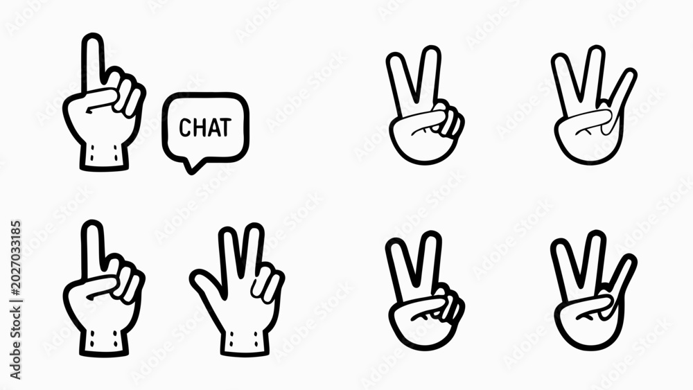 Fototapeta premium Diverse hands making chat gestures in minimalist style illustration for communication and social interaction concepts