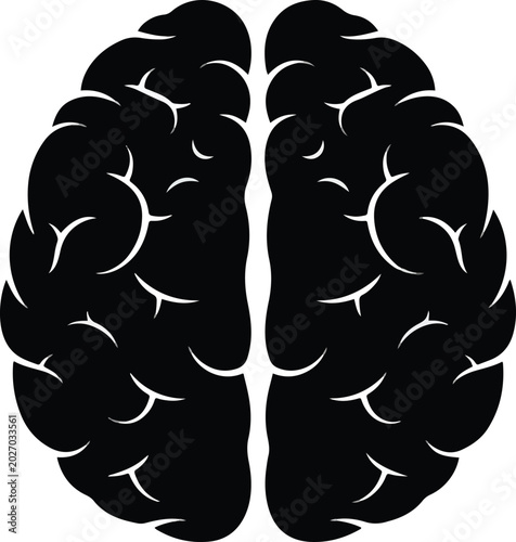 Fényképezés Stylized Black and White Brain Silhouette Top View.