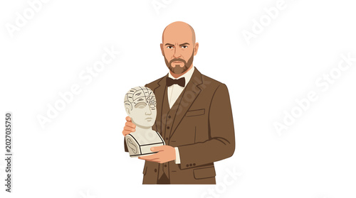 фотографія Male Neuroanatomy Professor Holding Ceramic Head Bust