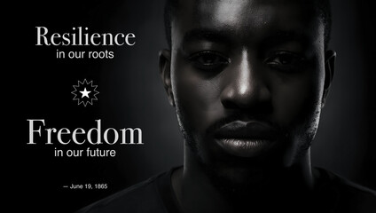 Juneteenth Resilience and Freedom Portrait Poster with Black Man Monochrome Background