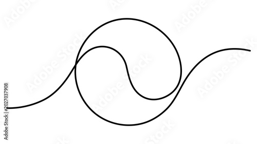 Bild auf Leinwand Continuous line drawing of a circle intersected by a wave