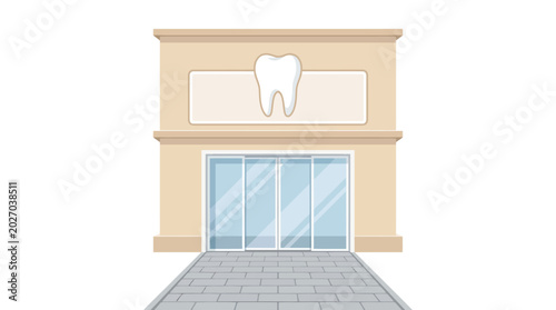 Professional Dental Clinic Building Facade with Tooth Sign