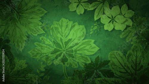 Abstract floral design wallpaper in textured green tones creating a lively spring garden background