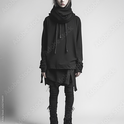 Minimalist black outerwear with zipper design high resolution picture