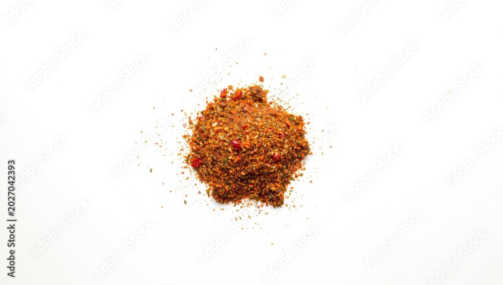 Fototapeta premium A minimal mound of fajita seasoning shown against a crisp white backdrop