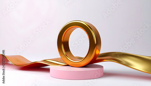 Satisfying Liquid Gold Loop: 3d product render cinema style satisfying animation flawless polished gold ring standing on pedestal with joyful elegant motion
