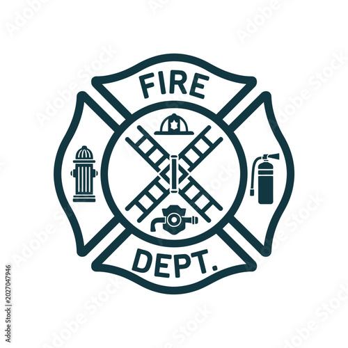 Foto Firefighter maltese cross emblem with fire department text isolated vector