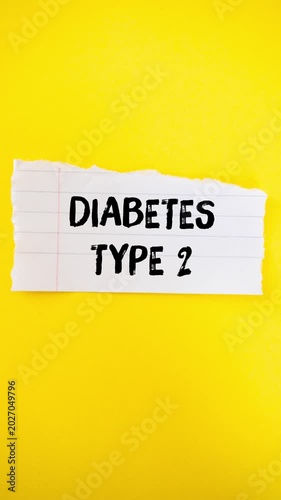 Conceptual video illustrating the diagnosis of diabetes type 2 with animated text on a torn piece of paper